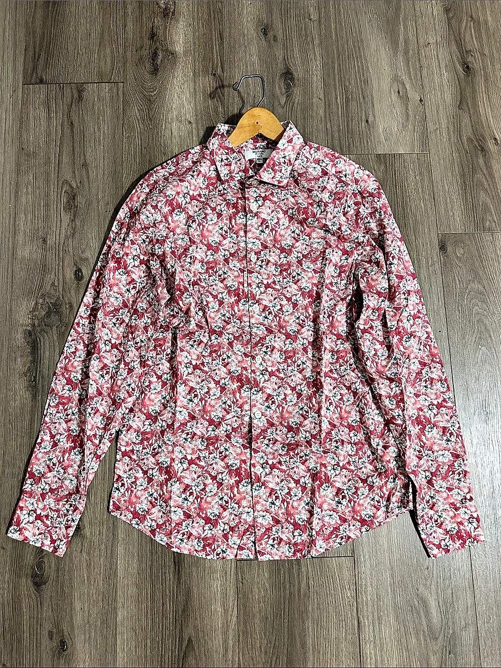 Murano Collezione Slim Fit Floral Print Shirt Floral Button Down Red & White Men